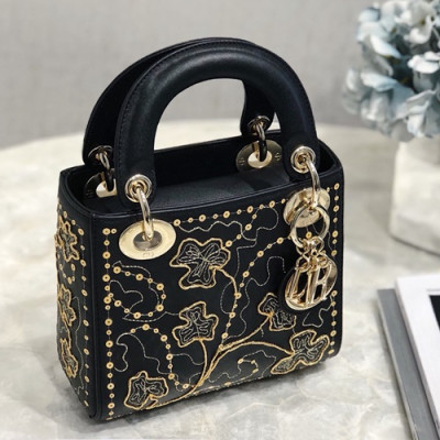 Dior 2019 Mini Lady Tote Shoulder Bag,17CM - 디올 2019 미니 레이디 토트 숄더백 DIOB0044,17CM,블랙(금장)