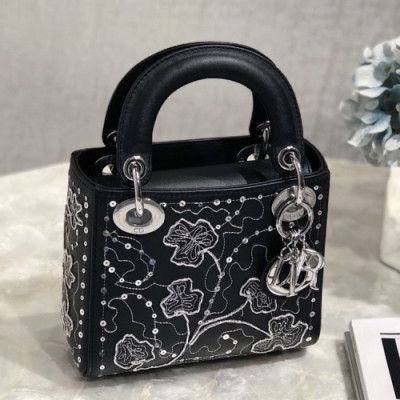 Dior 2019 Mini Lady Tote Shoulder Bag,17CM - 디올 2019 미니 레이디 토트 숄더백 DIOB0045,17CM,블랙(은장)