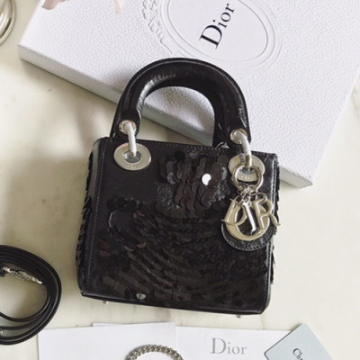 Dior 2019 Mini Lady Tote Shoulder Bag,17CM - 디올 2019 미니 레이디 토트 숄더백 DIOB0064,17CM,블랙(은장)