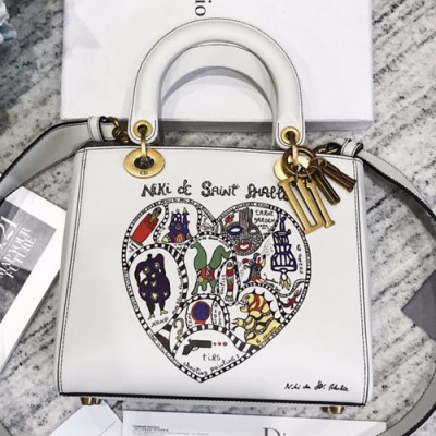 Dior 2019 Niki De Saint Phalle Lady Dior Tote Shoulder Bag,24CM - 디올 2019 니키 드 생팔 레이디 디올 토트 숄더백 DIOB0076,24CM,화이트(금장)