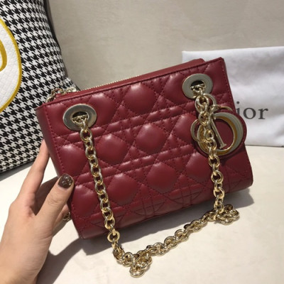 Dior 2019 Leather Chain Shoulder Bag ,20CM - 디올 2019 여성용 레더 체인 숄더백 DIOB0187,20cm,레드