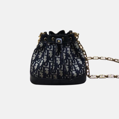 Dior 2019 Oblique Bucket Chain Shoulder Bag,18CM - 디올 2019 오블리크 여성용 버킷 체인 숄더백  DIOB0213,18CM,블랙