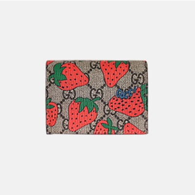 Gucci 2019 Card Case With Strawberry Print  573839 - 구찌 2019 스트로베리 카드 케이스 동전 지갑  GUW0024.Size(11CM).브라운