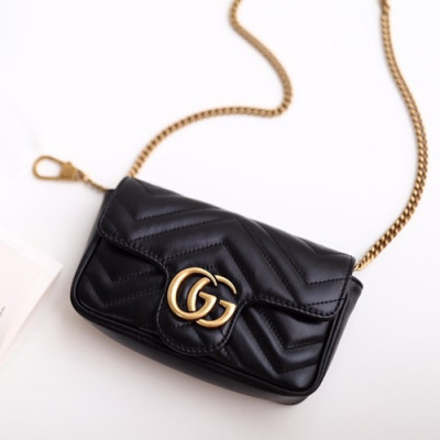 Gucci GG Marmont Matlase Super Mini Women Shoulder Bag,16.5CM - 구찌 GG 마몬트 마틀라세 수퍼미니 여성용 숄더백 476433,GUB0571,16.5CM,블랙