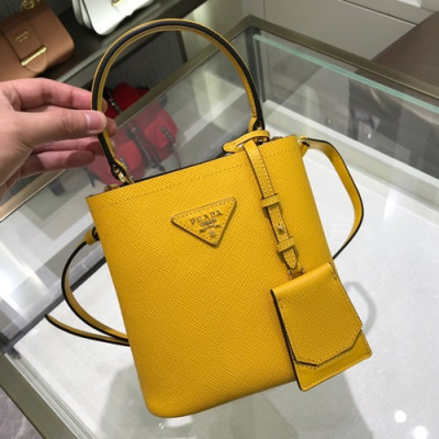 Prada 2019 Double Small Saffiano Tote Shoulder Bag,18cm - 프라다 2019 여성용 두블레 스몰 사피아노 토트 숄더백 ,1BA217-4,18cm,옐로우