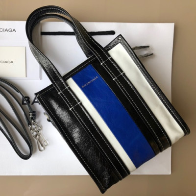 Balenciaga 2019 Bazar Leather Tote Shoulder Shopper Bag,20CM - 발렌시아가 2019 바자르 레더 남여공용 토트 숄더 쇼퍼백,BGB0282,20CM,블랙+블루