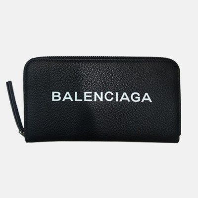Balenciaga 2019 Leather Zip Round Wallet.19cm - 발렌시아가 2019 레더 남여공용 지퍼 라운드 장지갑 BGW0013.19cm,블랙