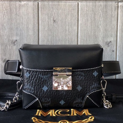 MCM Visetos 2019 Leather Belt Bag / Shoulder Bag,16.5cm - 엠씨엠 2019 여성용 비세토스 레더 벨트백/숄더백 MCMB0102, 16.5cm,블랙