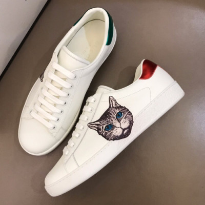 Gucci 2019 Mm/Wm Cat Printing Leather Sneakers - 구찌 남자 캐트 프린팅 레더 스니커즈 Guc01180x.Size(225 - 275).화이트