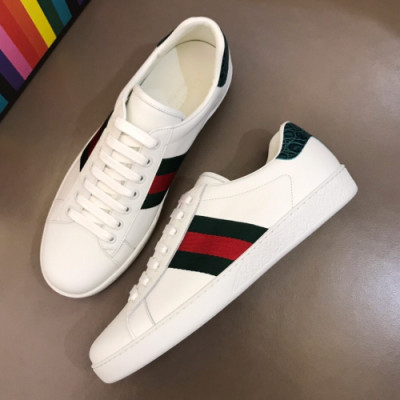 Gucci 2019 Mm/Wm Ace Leather Sneakers - 구찌 남자 에이스 레더 스니커즈 Guc01183x.Size(225 - 275).화이트