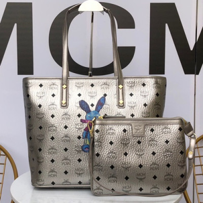 MCM Visetos Tote Shoulder Shopper Bag,30cm - 엠씨엠 여성용 비세토스 토트 숄더 쇼퍼백 MCMB0243, 30cm,실버