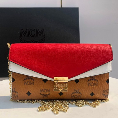 MCM 2019 Millie Visetos Chain Shoulder Cross Bag,24cm - 엠씨엠 2019 여성용 밀리 비세토스 체인 숄더 크로스백 MCMB0254, 24cm,브라운+레드