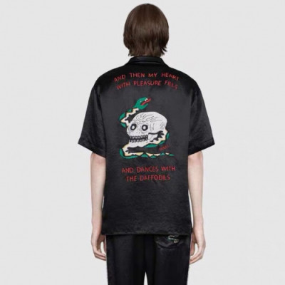 Gucci 2019 Mens Logo Silk Short Sleeved Clothes - 구찌 남성 로고 실크 반팔티 Guc01185x.Size(s - xl).블랙