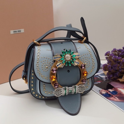 MiuMiu 2019 Lady Madras Stud Shoulder Cross Bag,20cm - 미우미우 2019 레이디 마드라스 스터드 숄더 크로스백,5BH019 , MIUB0011, 20cm,블루