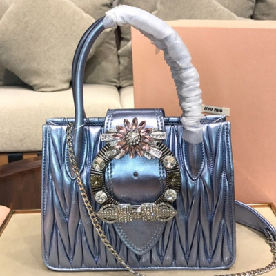 MiuMiu 2019 Lady Tote Shoulder Cross Bag,23cm - 미우미우 2019 레이디 토트 숄더 크로스백,5BA081 , MIUB0023, 23cm,블루