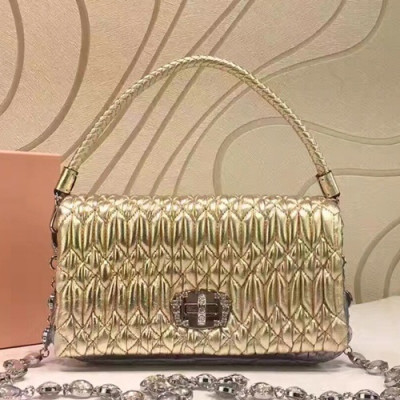 MiuMiu 2019 Matelasse Crystal Tote Shoulder Cross Bag,21cm - 미우미우 2019 마틀라세 크리스탈 토트 숄더 크로스백,5BH012, MIUB0028 , 21cm,옐로우골드