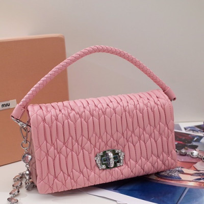 MiuMiu 2019 Matelasse Crystal Tote Shoulder Cross Bag,21cm - 미우미우 2019 마틀라세 크리스탈 토트 숄더 크로스백,5BH012 , MIUB0033, 21cm,핑크