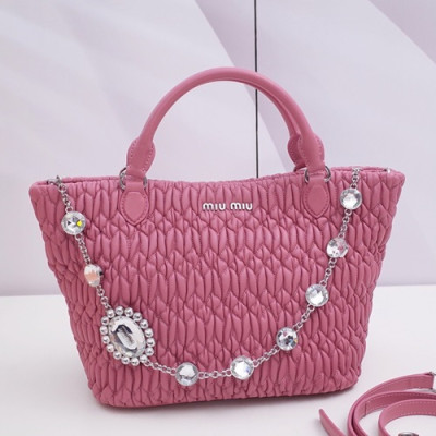 MiuMiu 2019 Matelasse Crystal Tote Shoulder Bag,28cm - 미우미우 2019 마틀라세 크리스탈 토트 숄더백,5BE896 , MIUB0037, 28cm,핑크