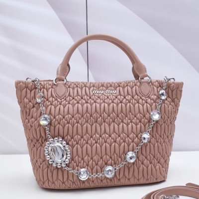 MiuMiu 2019 Matelasse Crystal Tote Shoulder Bag,28cm - 미우미우 2019 마틀라세 크리스탈 토트 숄더백,5BE896 , MIUB0041, 28cm,베이지핑크