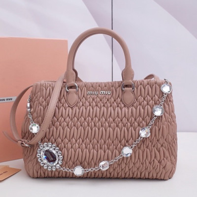 MiuMiu 2019 Matelasse Crystal Tote Shoulder Bag,28cm - 미우미우 2019 마틀라세 크리스탈 토트 숄더백,5BA958, MIUB0051 , 28cm,베이지핑크