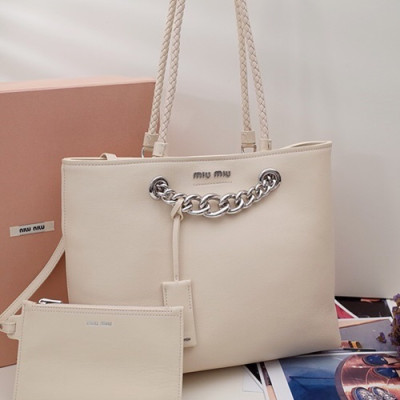 MiuMiu 2019 Tote Shoulder Shopper Bag,30cm - 미우미우 2019 토트 숄더 쇼퍼백,5BG054 , MIUB0071, 30cm,화이트