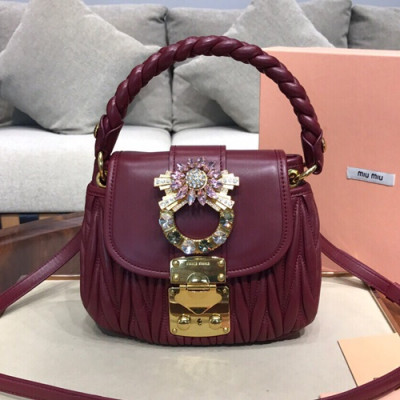 MiuMiu 2019 Matelasse Coffer Tote Shoulder Cross Bag,24cm - 미우미우 2019 마틀라세 코퍼 토트 숄더 크로스백,5BH111 , MIUB0096, 24cm,와인