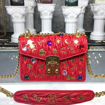 MiuMiu 2019  Matelasse Doodle Chain Shoulder Cross Bag,20cm - 미우미우 2019 마틀라세 두들 체인 숄더 크로스백,5BD081 , MIUB0175, 20cm,레드