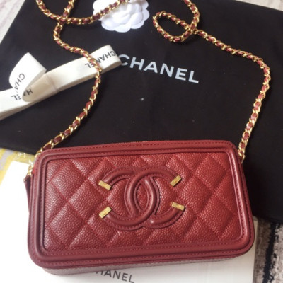Chanel 2019 Leather Double Zip Chain Shoulder Bag / Phone Bag,19CM - 샤넬 2019 레더 더블 지퍼 체인 숄더백/폰 백 CHAB0673,19CM,레드