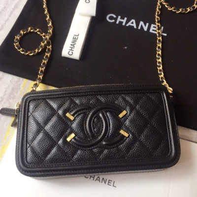 Chanel 2019 Leather Double Zip Chain Shoulder Bag / Phone Bag,19CM - 샤넬 2019 레더 더블 지퍼 체인 숄더백/폰 백 CHAB0674,19CM,블랙