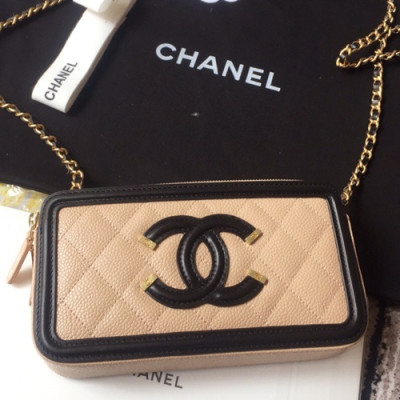 Chanel 2019 Leather Double Zip Chain Shoulder Bag / Phone Bag,19CM - 샤넬 2019 레더 더블 지퍼 체인 숄더백/폰 백 CHAB0675,19CM,베이지