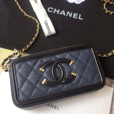 Chanel 2019 Leather Double Zip Chain Shoulder Bag / Phone Bag,19CM - 샤넬 2019 레더 더블 지퍼 체인 숄더백/폰 백 CHAB0676,19CM,네이비