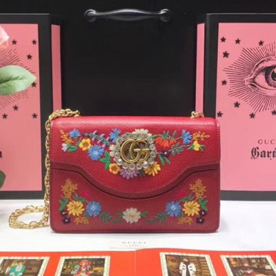 Gucci 2019 GG Embroidered Leather Shoulder Bag ,21CM - 구찌 2019 GG 엠브로이드 레더 여성용 숄더백 GUB0640 ,21cm,레드