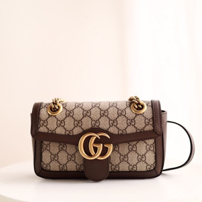 Gucci GG Marmont  Women Shoulder Bag,22CM - 구찌 GG 마몬트 여성용 숄더백 446744,GUB0652,22CM,브라운
