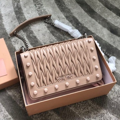 MiuMiu 2019  Matelasse  Chain Shoulder Cross Bag,22cm - 미우미우 2019 마틀라세 체인 숄더 크로스백,5BD086, MIUB0254 , 22cm,베이지핑크