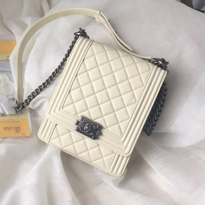 Chanel 2019 Boy Leather Chain Shoulder Bag ,19.5CM - 샤넬 2019 보이 레더 체인 숄더백 CHAB0786,19.5CM,화이트