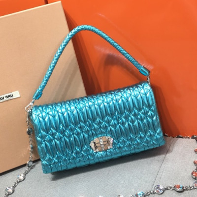 MiuMiu 2019 Matelasse Crystal Tote Shoulder Cross Bag,23.5cm - 미우미우 2019 마틀라세 크리스탈 토트 숄더 크로스백,5BD417 , MIUB0298, 23.5cm,블루