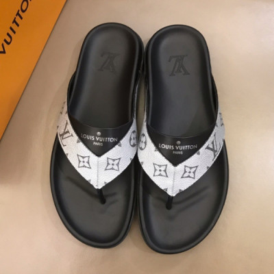 Louis Vuitton 2019 Mens Initial Logo Leather Flip-flat - 루이비통 남성 이니셜 로고 레더 발가락 샌들 Lou01142x.Size(240 - 275).그레이