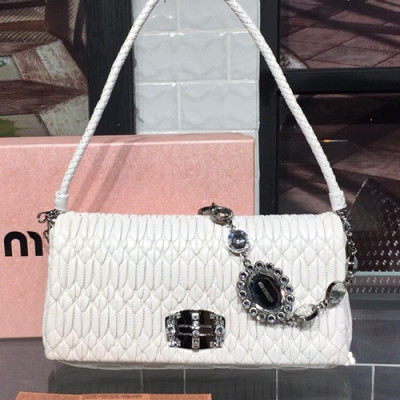 MiuMiu 2019 Matelasse Crystal Tote Shoulder Cross Bag,28cm - 미우미우 2019 마틀라세 크리스탈 토트 숄더 크로스백,5BD233, MIUB0307 , 28cm,화이트