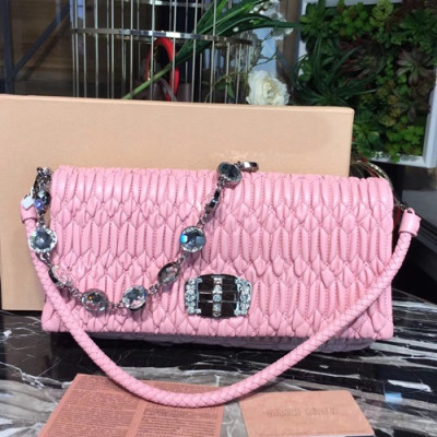 MiuMiu 2019 Matelasse Crystal Tote Shoulder Cross Bag,28cm - 미우미우 2019 마틀라세 크리스탈 토트 숄더 크로스백,5BD233 , MIUB0309, 28cm,핑크