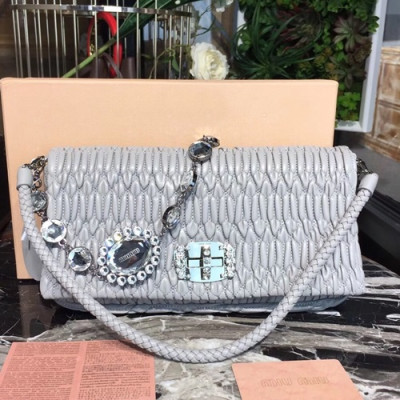 MiuMiu 2019 Matelasse Crystal Tote Shoulder Cross Bag,28cm - 미우미우 2019 마틀라세 크리스탈 토트 숄더 크로스백,5BD233, MIUB0312 , 28cm,그레이