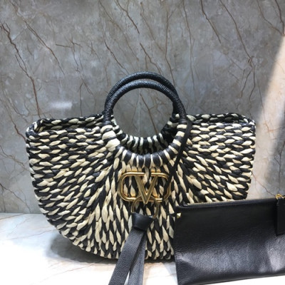 Valentino 2019 V-ring Tote Bag,39CM - 발렌티노 2019 브이링 토트백,VTB0533,39CM,블랙+베이지