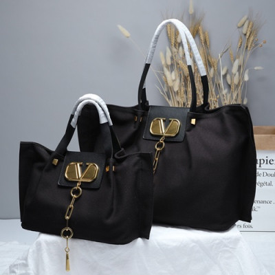 Valentino 2019 Canvas&Leather Garavani Escape Tote Shopper Bag,31/41CM - 발렌티노 2019 캔버스&레더 가라바니 이스케이프 토트 쇼퍼백,VTB0534,31/41CM,블랙