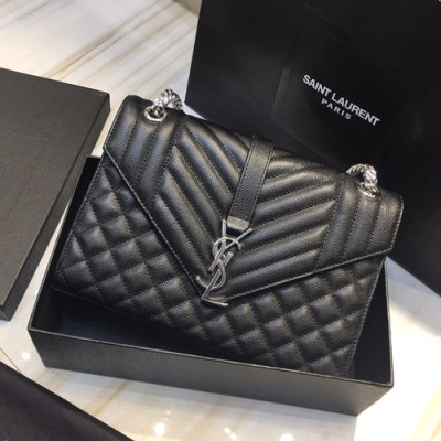 Saint Laurent 2019 Women Envelop Satchel Shoulder Bag,24CM - 입생로랑 2019 여성용 엔벨롭 사첼 숄더백 487206 , SLB0362,24CM,블랙