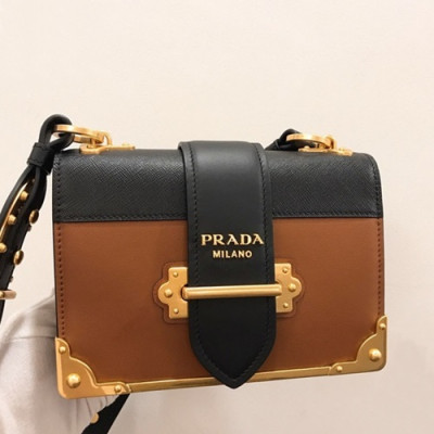 Prada Cahier Leather Shoulder Bag,20cm - 프라다 카이에 레더 여성용 숄더백 ,1BD045-33,20cm,브라운