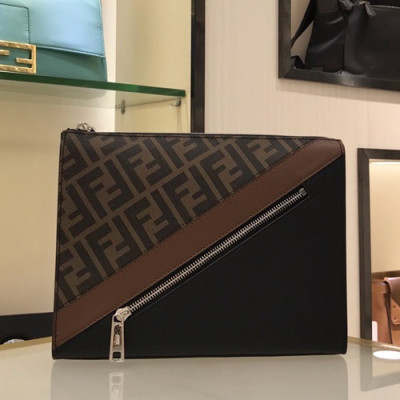 Fendi 2019 PVC & Leather Clutch Bag, 25cm - 펜디 2019 PVC&레더 남여공용 클러치백,FENB0415,25cm,브라운+블랙(브라운)