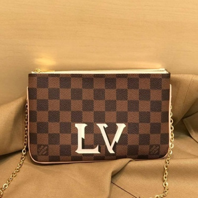 Louis Vuitton 2019 Pochette Double Zip Chain Shoulder Cross Bag,20cm - 루이비통 2019 포쉐트 더블 집 체인 숄더 크로스백 M60254,LOUB1442,20cm,브라운