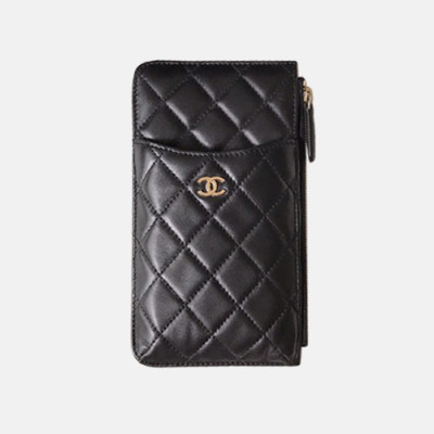 [매장판]Chanel 2019 Ladies Wallet / Coin Purse / Card Purse / Phone Case - 샤넬 2019 여성용 레더 장지갑 / 동전지갑 / 카드지갑 / 휴대폰 케이스,CHAW0001,19.5cm.블랙(금장)