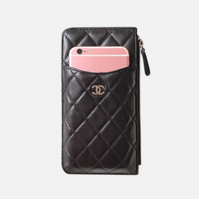 Chanel 2019 Ladies Wallet / Coin Purse / Card Purse / Phone Case - 샤넬 2019 여성용 레더 장지갑  / 동전지갑 / 카드지갑 / 휴대폰 케이스,CHAW0002,19.5cm.블랙(은장)