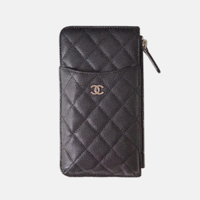 Chanel 2019 Ladies Wallet / Coin Purse / Card Purse / Phone Case - 샤넬 2019 여성용 레더 장지갑  / 동전지갑 / 카드지갑 / 휴대폰 케이스,CHAW0003,19.5cm.블랙(은장)