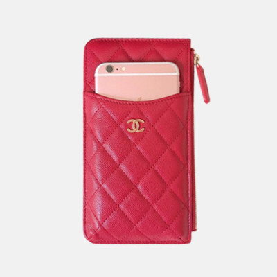 Chanel 2019 Ladies Wallet / Coin Purse / Card Purse / Phone Case - 샤넬 2019 여성용 레더 장지갑 / 동전지갑 / 카드지갑 / 휴대폰 케이스,CHAW0008,19.5cm.레드(금장)